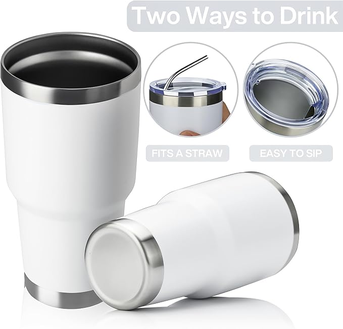 MEWAY 30oz Insulated Tumbler With Lids and Straws,Stainless Steel Double Vacuum Coffee Tumbler Cup, Brush, Durable Powder Coated Coffee Cup for Cold & Hot Drinks, Office, Travel(White,12 PACK) - Image 3