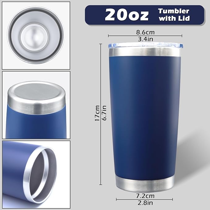 AIANJI 20oz Tumbler Bulk Stainless Steel Tumblers with Lid Vacuum Insulated Double Wall Travel Coffee Mug Powder Coated Tumbler Cup for Hot and Cold Drinks(Navy Blue, 12 pack) - Image 5