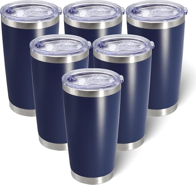 AIANJI 20oz Tumbler Bulk Stainless Steel Tumblers with Lid Vacuum Insulated Double Wall Travel Coffee Mug Powder Coated Tumbler Cup for Hot and Cold Drinks(Navy Blue, 6 pack) by AIANJI