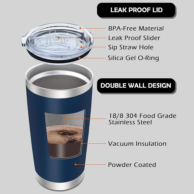 AIANJI 20oz Tumbler Bulk Stainless Steel Tumblers with Lid Vacuum Insulated Double Wall Travel Coffee Mug Powder Coated Tumbler Cup for Hot and Cold Drinks(Navy Blue, 6 pack) - Image 3