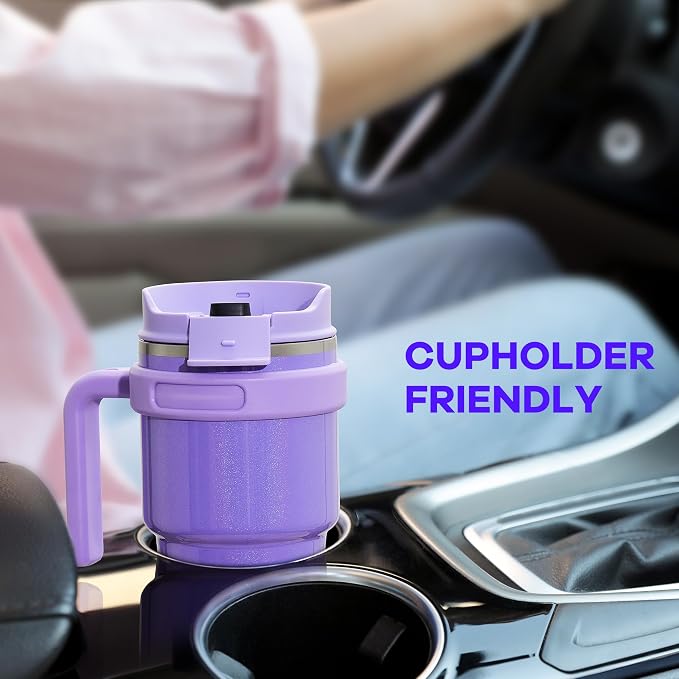 ALOUFEA 20 oz Insulated Coffee Mug Tumbler with Handle, Stainless Steel Travel Mug Tumbler with Lid and Straw,Double Wall Vacuum Leak Proof Ice Coffee Thermal Cup, Dark Rainbow/Indigo Black - Image 7