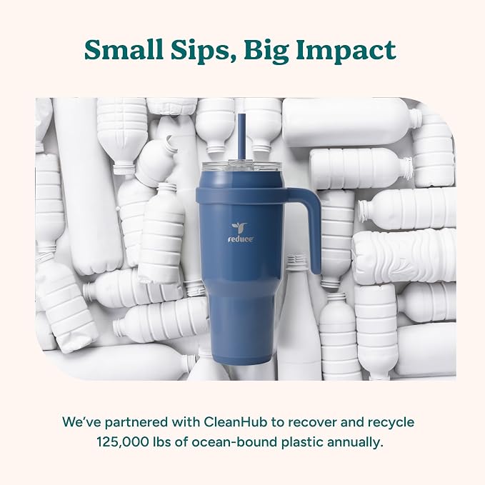 REDUCE 40 oz Stainless Steel Tumbler with Handle - Dual-Wall Vacuum Insulated Travel Mug, Sweat-Proof Lid & Reusable Straw - Keeps Drinks Cold for 24 Hrs, Fits Cupholders, Dishwasher Safe - Lilac Bud - Image 8