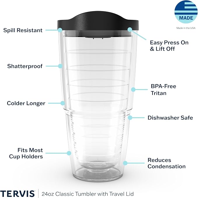 Tervis Clear & Colorful Lidded Made in USA Double Walled Insulated Tumbler Travel Cup Keeps Drinks Cold & Hot, 24oz, Brown Lid - Image 3