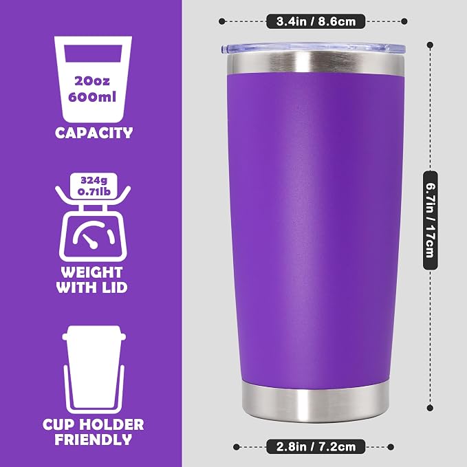20oz Tumbler Stainless Steel Tumbler Cup with Lid Vacuum Insulated Double Wall Travel Mug, Durable Powder Coated Travel Coffee Tumbler Mug for Hot & Cold Drinks, Purple,4 Pack - Image 4