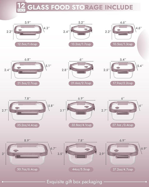 12-Pack Glass Containers with Tempered Lids – Borosilicate, Dishwasher Safe - Image 2