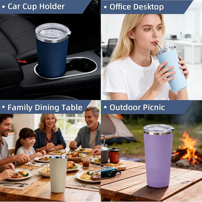 GGQ 20oz Travel Coffee Tumbler Food-Grade 304 Stainless Steel Vacuum Insulated Double Wall Leak-Proof Lid Reusable Straw Hot and Cold Drinks Cup Holder Friendly (Mint Green) - Image 6