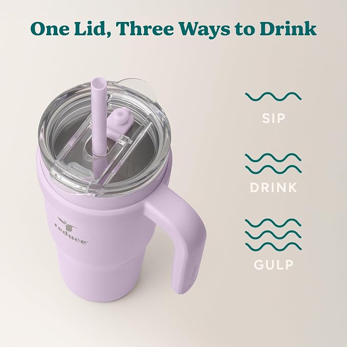 REDUCE 24 oz Stainless Steel Tumbler with Handle - Dual-Wall Vacuum Insulated Travel Mug, Sweat-Proof Lid & Reusable Straw - Keeps Drinks Cold for 24 Hrs, Fits Cupholders, Dishwasher Safe - Lilac Bud - Image 5