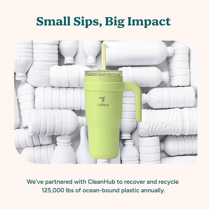 REDUCE 24 oz Stainless Steel Tumbler with Handle - Dual-Wall Vacuum Insulated Travel Mug, Sweat-Proof Lid & Reusable Straw - Keeps Drinks Cold for 24 Hrs, Fits Cupholders, Dishwasher Safe - Sand - Image 8