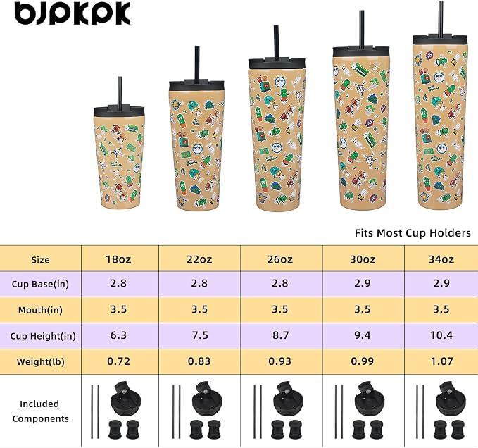 BJPKPK 34oz Skinny Tumbler With lid And Straw Stainless Steel Travel Coffee Mug Insulated Tumblers Cups,Spring Party Brown - Image 4