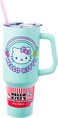 Silver Buffalo Sanrio Hello Kitty Kawaii Strawberry, Pineapple, and Rainbows Double Walled Stainless Steel Tumbler with Handle and Straw, Fits in Standard Cup Holder, 40 Ounces by SilverBuffalo