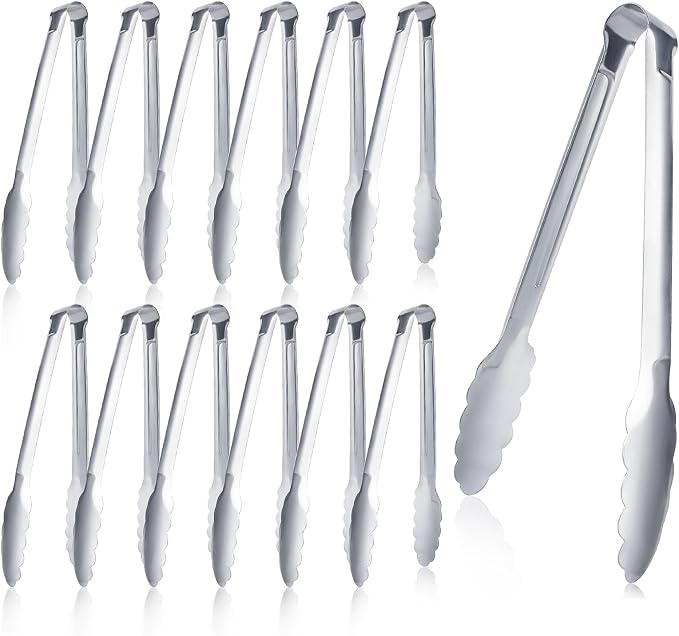12 Pieces Buffet Tongs 7'' Serving Tongs Heavy Duty Stainless steel Kitchen and by XEVOM