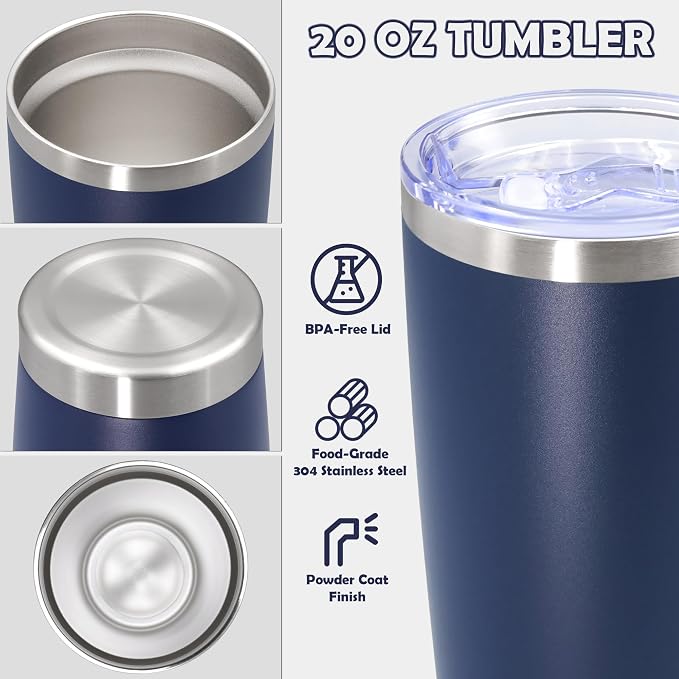 20oz Tumbler Stainless Steel Tumbler Cup with Lid Vacuum Insulated Double Wall Travel Mug, Durable Powder Coated Travel Coffee Tumbler Mug for Hot & Cold Drinks, Navy,1 Pack - Image 3