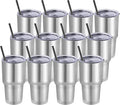 DOMICARE 30 oz Tumbler with Lid and Straw, Stainless Steel Tumblers Bulk, Insulated Vacuum Double Wall Travel Coffee Mug, Durable Powder Coated Tumbler Cups (Stainless Steel, 12) by VisittheDOMICARE