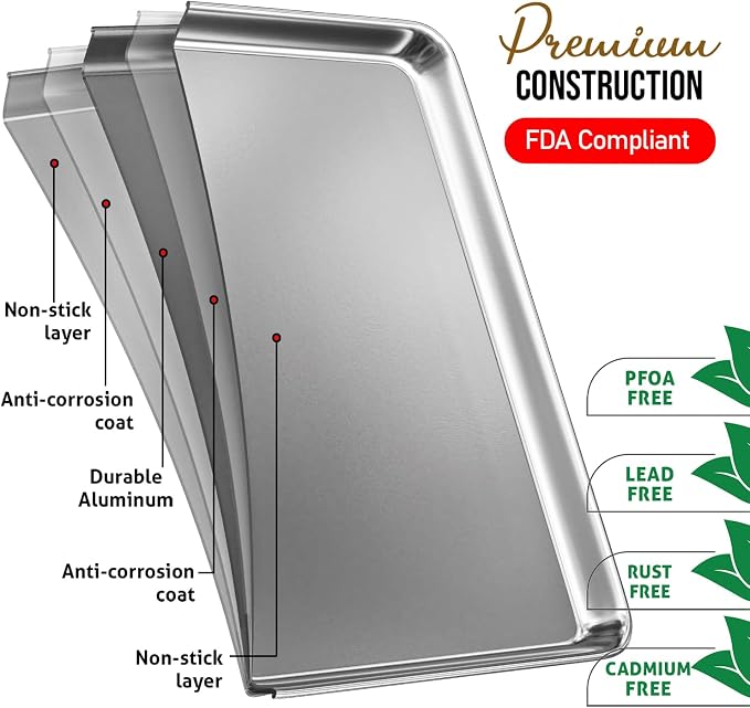 Eatex Aluminum Baking Sheet Set, 4 Pack Cookie Sheet Set, 18” x 13” Steel - Image 3
