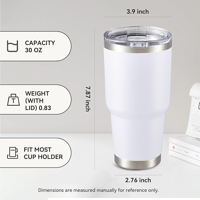 30 oz Tumbler with Lid Stainless Steel Tumblers Bulk Vacuum Insulated Cup Reusable Powder Coated Travel Mug Double Wall Leak Proof Cups Keep Cold Drinks for 12 Hours White, Set of 12 - Image 4