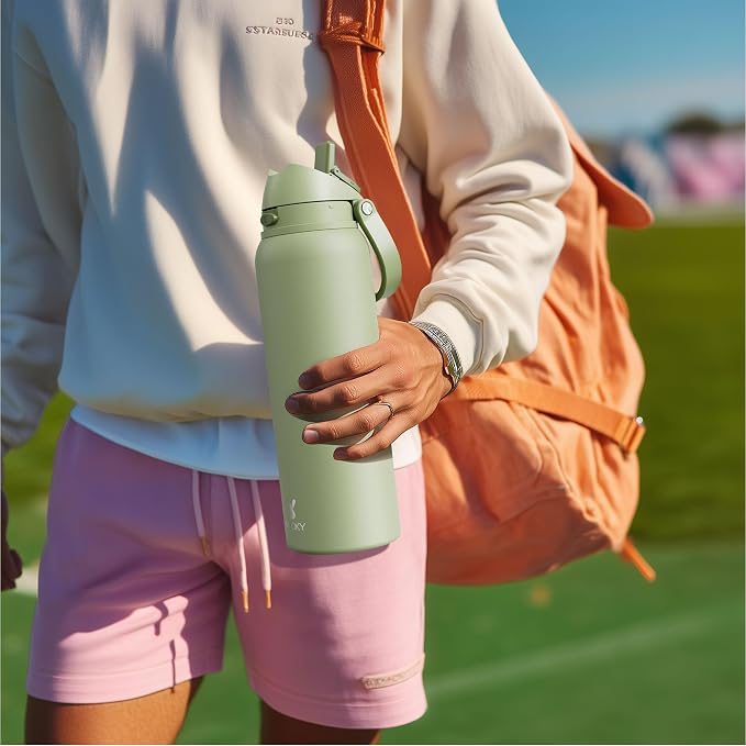 32 oz Insulated Water Bottle for Sports: Meoky Stainless Steel Water Bottle with 2-in-1 Straw and Spout Lid - Leak Proof, Cold for 24 Hours, Protective Silicone Base, BPA-Free for Women Gym, Blush - Image 2