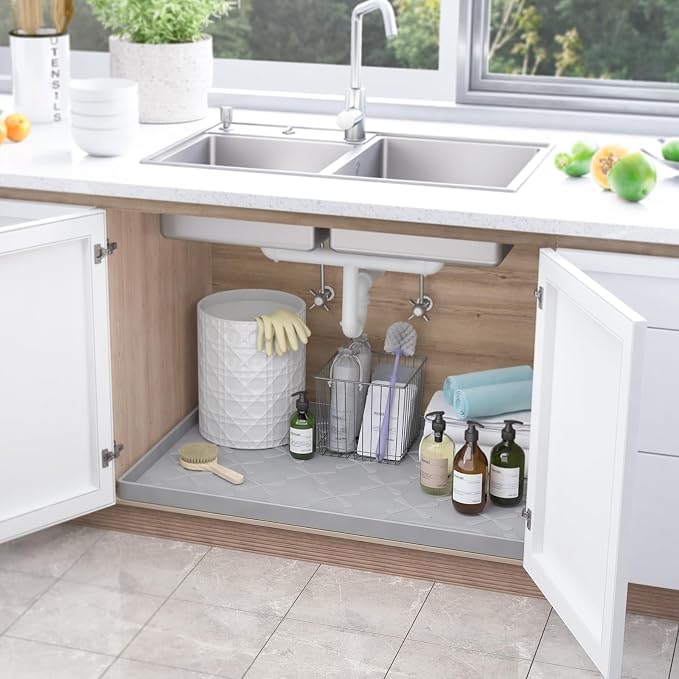 SIKADEER 22" x 22" Under Sink Mat Waterproof, Silicone Mat Kitchen Drawer Shelf - Image 2