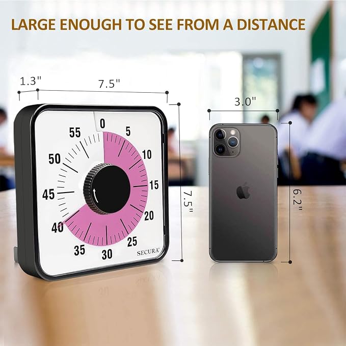 Secura 60-Minute Visual Countdown Timer, 7.5-Inch Oversize Classroom Visual - Image 4