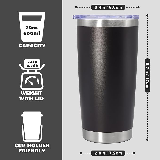 20oz Tumbler Bulk Stainless Steel Tumbler Cup with Lid Vacuum Insulated Double Wall Travel Mug, Durable Powder Coated Travel Coffee Tumbler Mug for Hot & Cold Drinks, Black,12 Pack - Image 4