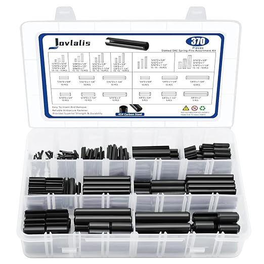370 Pcs Roll pin Assortment, SAE Roll Pin Set, Slotted Spring Pins, Steel Split by Jovlalis