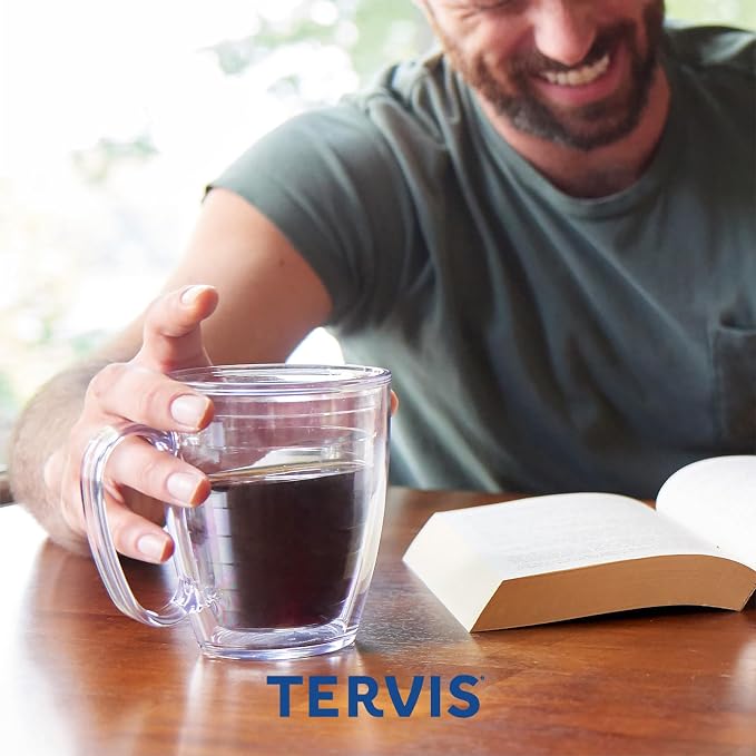Tervis Clear & Colorful Lidded Made in USA Double Walled Insulated Tumbler Travel Cup Keeps Drinks Cold & Hot, 16oz Mug, Blue Lid - Image 6