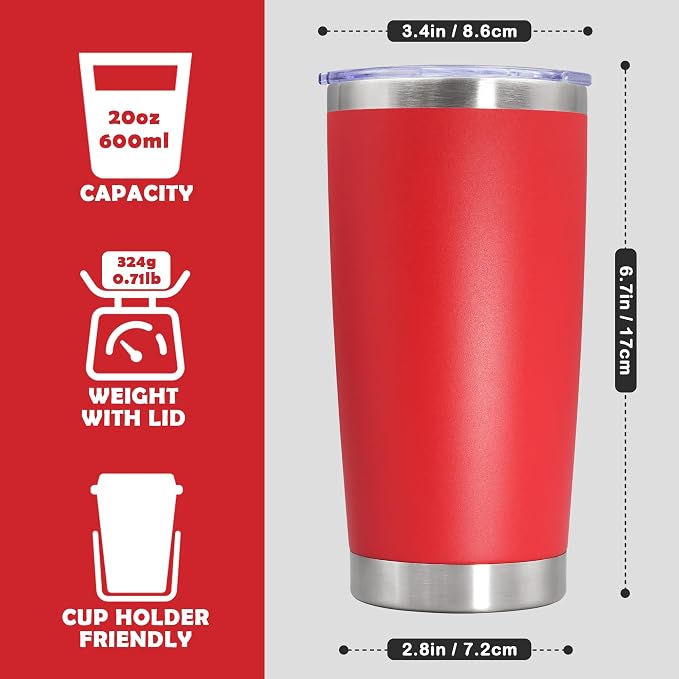 20oz Tumbler Stainless Steel Tumbler Cup with Lid Vacuum Insulated Double Wall Travel Mug, Durable Powder Coated Travel Coffee Tumbler Mug for Hot & Cold Drinks, Red,1 Pack - Image 4
