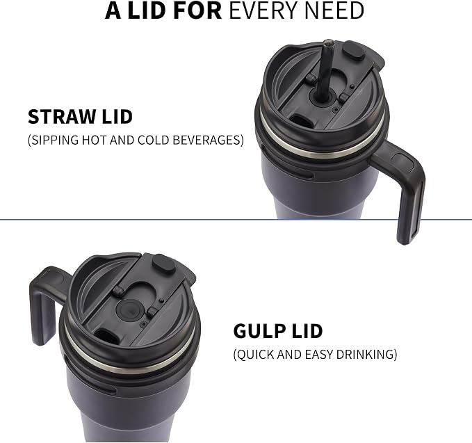 ALOUFEA 20 oz Insulated Coffee Mug Tumbler with Handle, Stainless Steel Travel Mug Tumbler with Lid and Straw,Double Wall Vacuum Leak Proof Ice Coffee Thermal Cup, Black/Rose Gold - Image 3