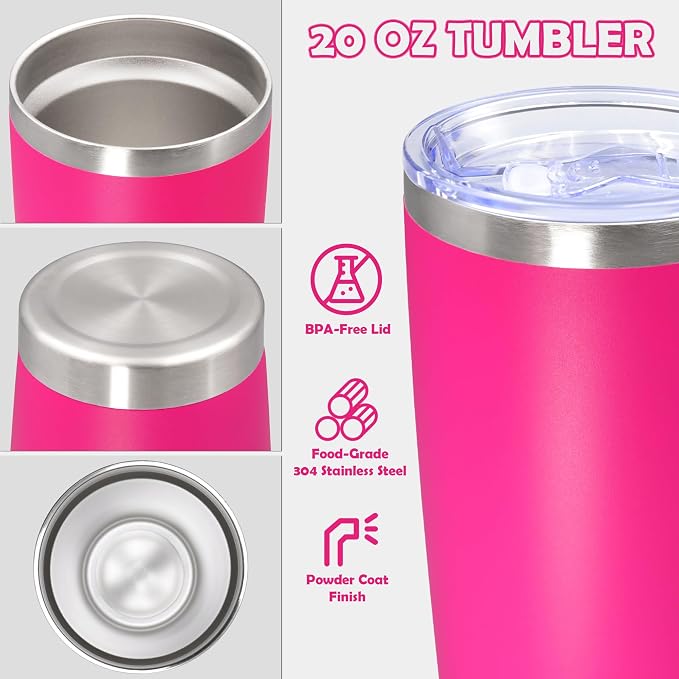 20oz Tumbler Stainless Steel Tumbler Cup with Lid Vacuum Insulated Double Wall Travel Mug, Durable Powder Coated Travel Coffee Tumbler Mug for Hot & Cold Drinks, Hot Pink,4 Pack - Image 3