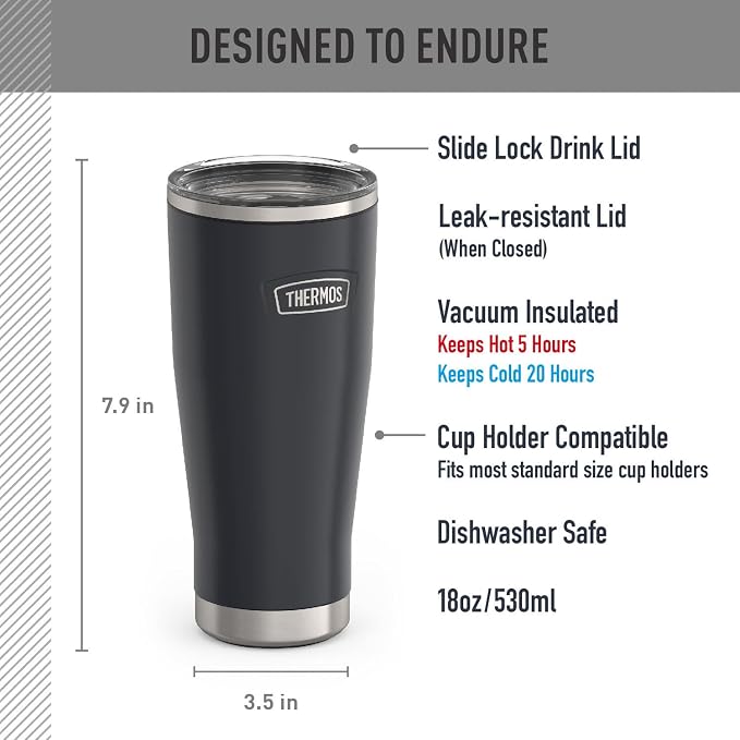 THERMOS ICON SERIES, Stainless Steel Tumbler with Slide Lock, 18 Ounce, Granite - Image 2