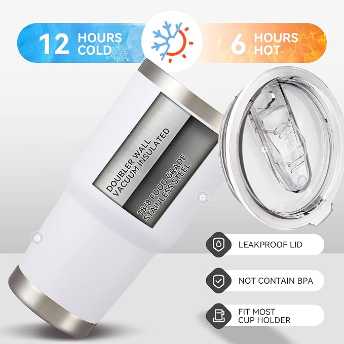 30 oz Tumbler with Lid Stainless Steel Tumblers Bulk Vacuum Insulated Cup Reusable Powder Coated Travel Mug Double Wall Leak Proof Cups Keep Cold Drinks for 12 Hours White, Set of 12 - Image 5