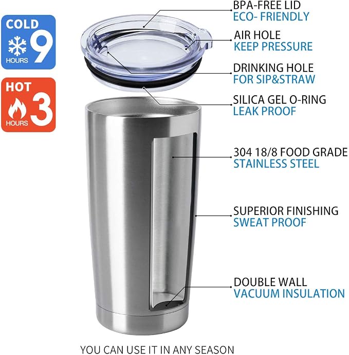 HASLE OUTFITTERS 20oz Stainless Steel Tumblers Bulk, Insulated Travel Cup with Lid, Double Wall Vacuum Coffee Mug for Cold & Hot Drinks 4 Pack, Silver - Image 4
