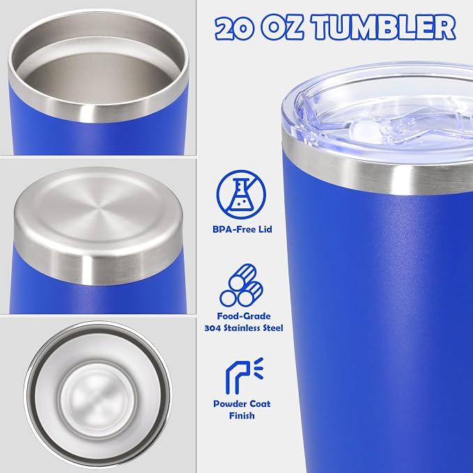 20oz Tumbler Stainless Steel Tumbler Cup with Lid Vacuum Insulated Double Wall Travel Mug, Durable Powder Coated Travel Coffee Tumbler Mug for Hot & Cold Drinks, Dark Blue,1 Pack - Image 3