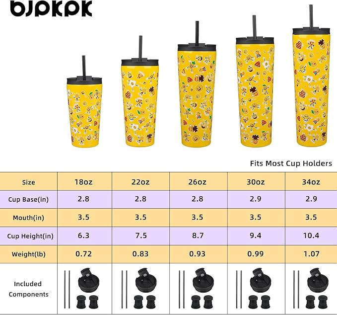 BJPKPK 22oz Insulated Tumbler With lid And Straw Stainless Steel Tumblers Travel Coffee Mug Reusable Thermal Cup,Hawaii Fruits Yellow - Image 4