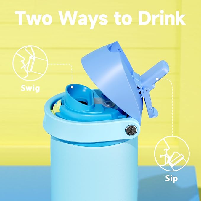 24 oz Insulated Water Bottle for Men: Meoky Stainless Steel Water Bottle with 2-in-1 Straw and Spout Lid - Leak Proof, Cold for 24 Hours, Fits in Car Cup Holder, BPA-Free for Sports Travel, Azure - Image 3