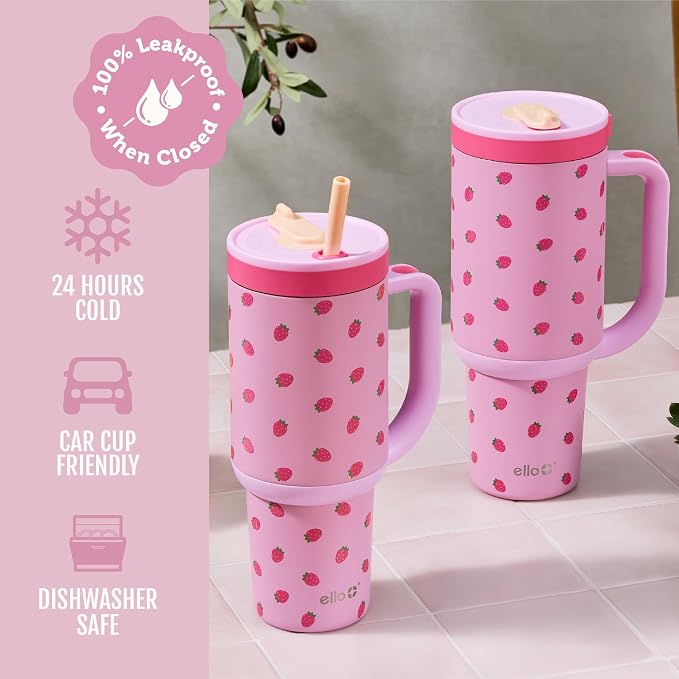 Ello Oasis 40oz Stainless Steel Tumbler - Strawberries - Image 5
