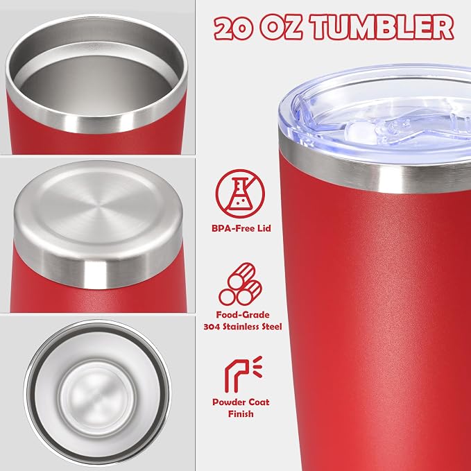 20oz Tumbler Stainless Steel Tumbler Cup with Lid Vacuum Insulated Double Wall Travel Mug, Durable Powder Coated Travel Coffee Tumbler Mug for Hot & Cold Drinks, Red,4 Pack - Image 3