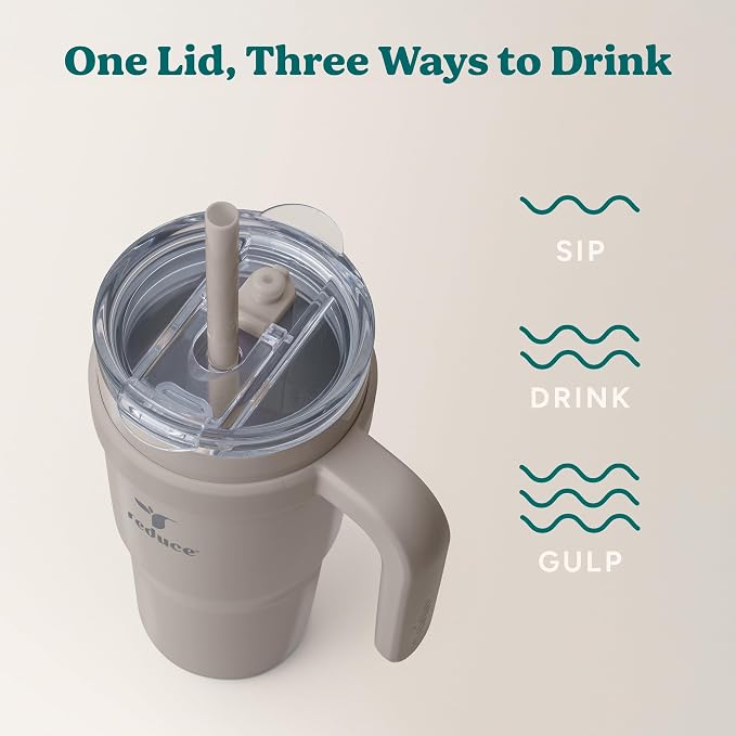 REDUCE 24 oz Stainless Steel Tumbler with Handle - Dual-Wall Vacuum Insulated Travel Mug, Sweat-Proof Lid & Reusable Straw - Keeps Drinks Cold for 24 Hrs, Fits Cupholders, Dishwasher Safe - Sand - Image 5