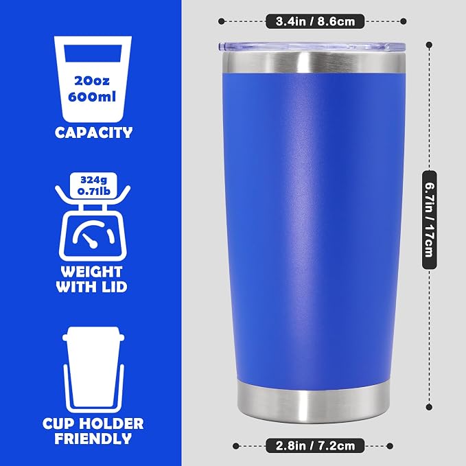 20oz Tumbler Stainless Steel Tumbler Cup with Lid Vacuum Insulated Double Wall Travel Mug, Durable Powder Coated Travel Coffee Tumbler Mug for Hot & Cold Drinks, Dark Blue,1 Pack - Image 4