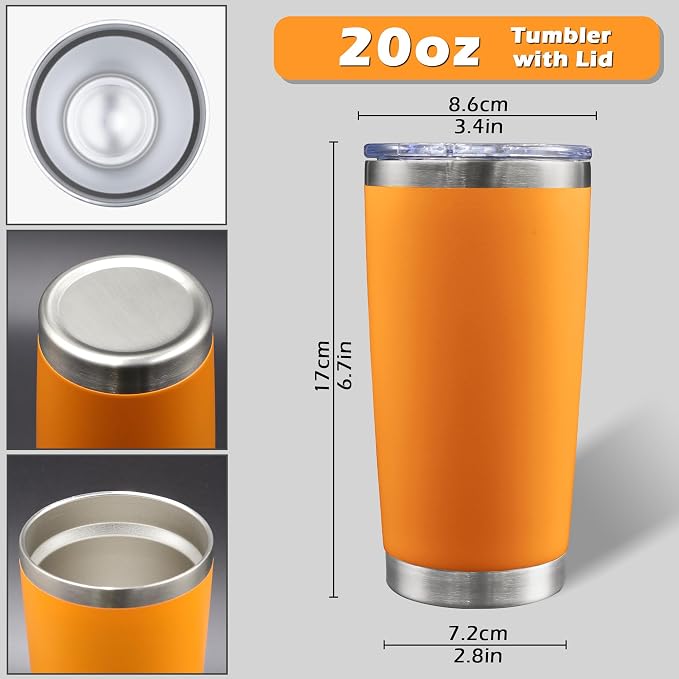 AIANJI 20oz Tumbler Bulk Stainless Steel Tumblers with Lid Vacuum Insulated Double Wall Travel Coffee Mug Powder Coated Tumbler Cup for Hot and Cold Drinks(Orange, 12 pack) - Image 5