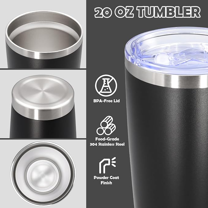 20oz Tumbler Bulk Stainless Steel Tumbler Cup with Lid Vacuum Insulated Double Wall Travel Mug, Durable Powder Coated Travel Coffee Tumbler Mug for Hot & Cold Drinks, Black,12 Pack - Image 3