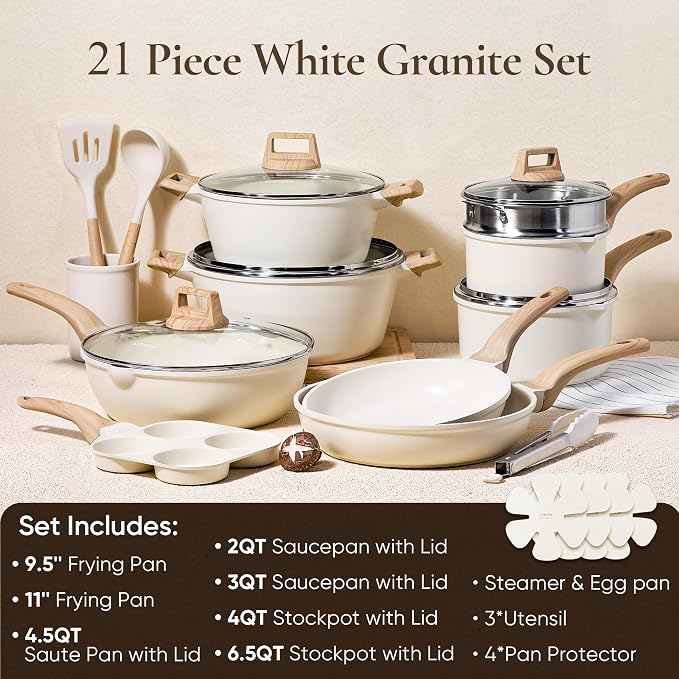 CAROTE 21Pcs Pots and Pans Set, Nonstick Cookware Sets - Image 2
