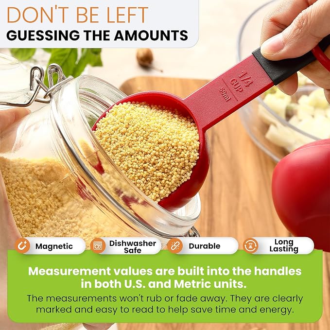 Spring Chef Red Magnetic Measuring Cups and Spoons Set of 9, Stackable Plastic - Image 4