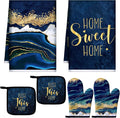 Bencailor 6 Pcs Marble Kitchen Decor Gold Pot Holders Oven Mitts 2 Dish Towels by Bencailor