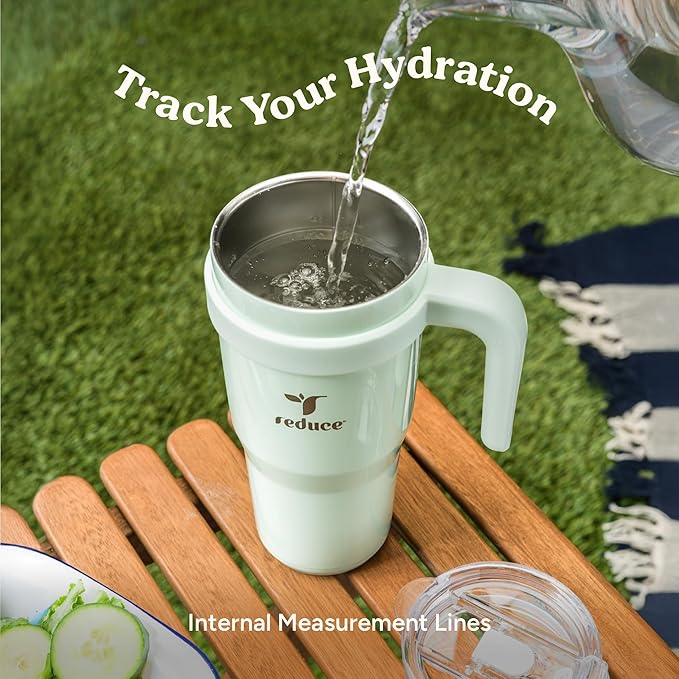 REDUCE 24 oz Stainless Steel Tumbler with Handle - Dual-Wall Vacuum Insulated Travel Mug, Sweat-Proof Lid & Reusable Straw - Keeps Drinks Cold for 24 Hrs, Fits Cupholders, Dishwasher Safe - Lilac Bud - Image 6