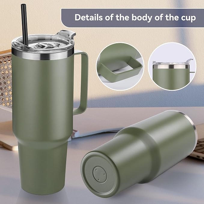 HASLE OUTFITTERS 40 oz Stainless Steel Tumbler with Handle, Vacuum Insulated Tumblers Bulk, Reusable Double Wall Travel Coffee Mug, Durable Powder Coated Water Bottle(Army Green, 1) - Image 5