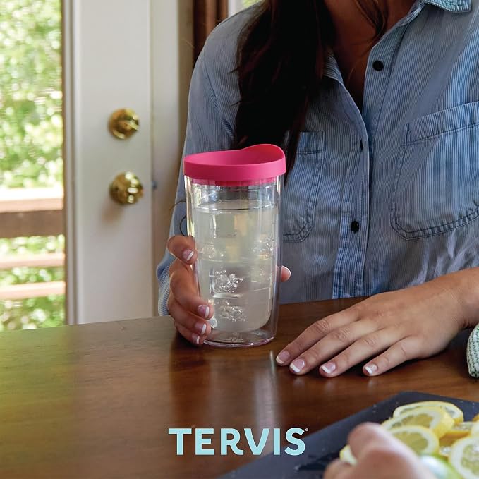 Tervis Clear & Colorful Lidded Made in USA Double Walled Insulated Tumbler Travel Cup Keeps Drinks Cold & Hot, 16oz, White Lid - Image 7