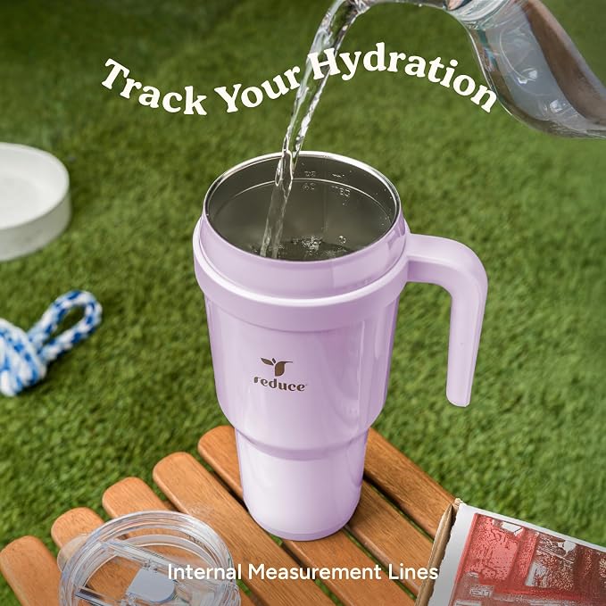 REDUCE 40 oz Stainless Steel Tumbler with Handle - Dual-Wall Vacuum Insulated Travel Mug, Sweat-Proof Lid & Reusable Straw - Keeps Drinks Cold for 24 Hrs, Fits Cupholders, Dishwasher Safe - Palm Leaf - Image 6