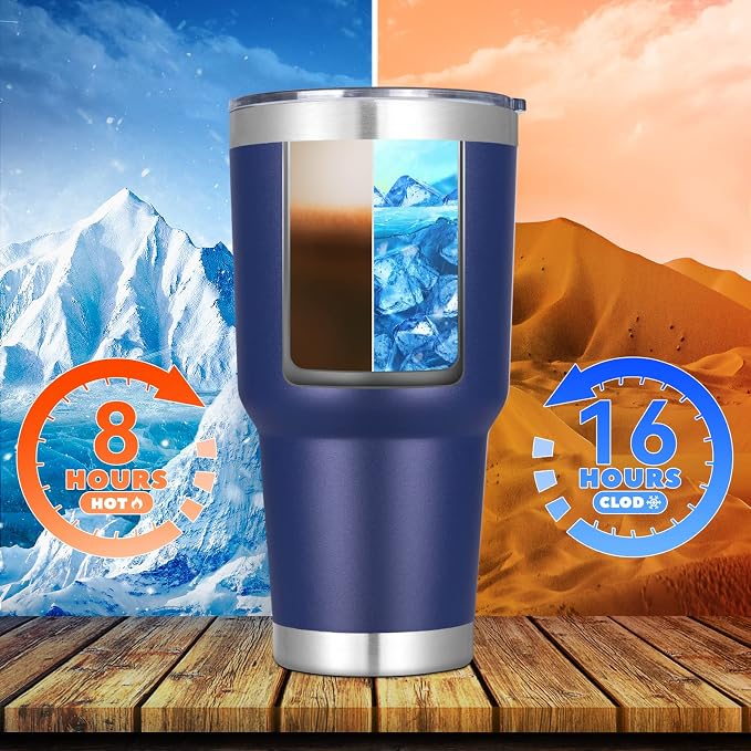 DOMICARE 30 oz Tumbler with Lid and Straw, Stainless Steel Tumblers Bulk, Insulated Vacuum Double Wall Travel Coffee Mug, Durable Powder Coated Tumbler Cup (Navy, 1) - Image 3