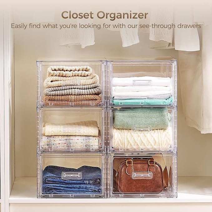 Vtopmart 4 Pack 18QT Clear Stackable Storage Drawers, Easily Assemble Closet - Image 5