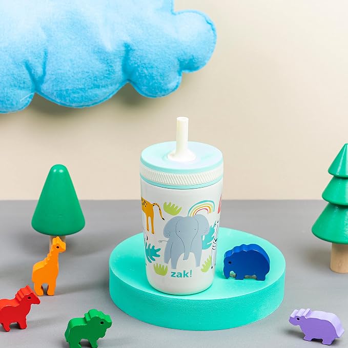Zak Designs Kelso Toddler Cups For Travel or At Home, 12oz Vacuum Insulated Stainless Steel Sippy Cup With Leak-Proof Design is Perfect For Kids (Safari) - Image 3